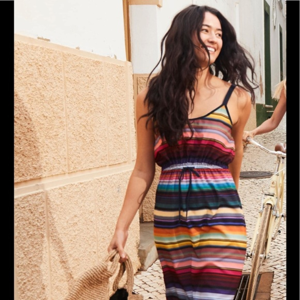 Athleta Havana Midi Dress Striped WANDERLUXE